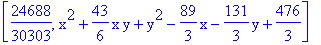 [24688/30303, x^2+43/6*x*y+y^2-89/3*x-131/3*y+476/3]